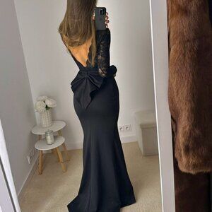 Black Maxi Mermaid Dress with Lace Top and Bow – Goddiva, size S